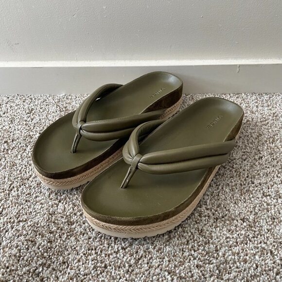 VINCE | New Forest Green Espadrille Platform Leather Flip Flop - Picture 2 of 11